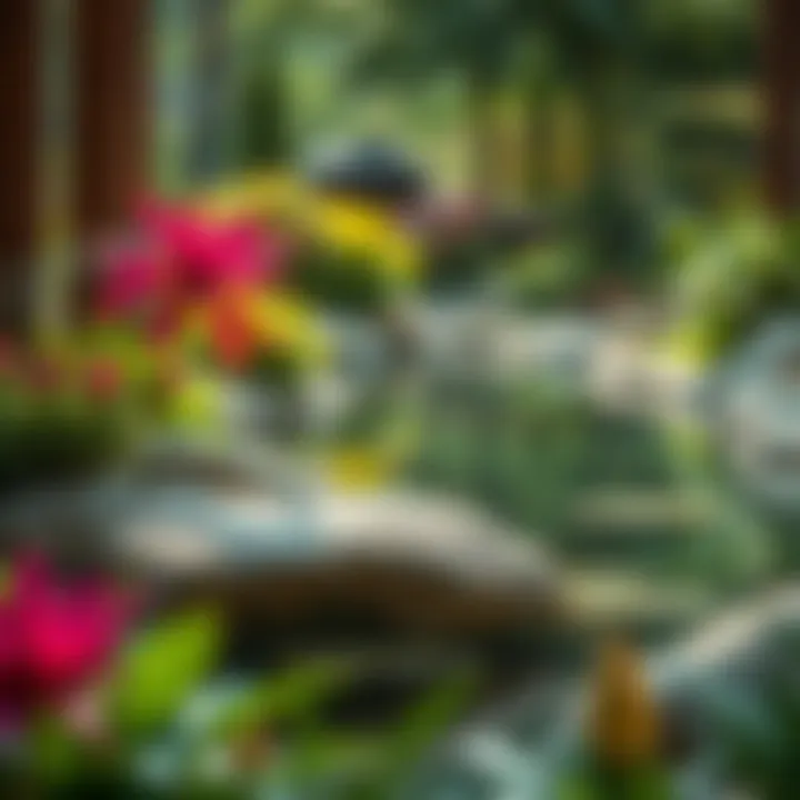 Serene water features within Al Barari Forest surrounded by vibrant flora