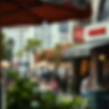 Bustling Atmosphere of a Bay Square CafĂŠ A lively outdoor cafĂŠ with patrons enjoying their meals at Bay Square