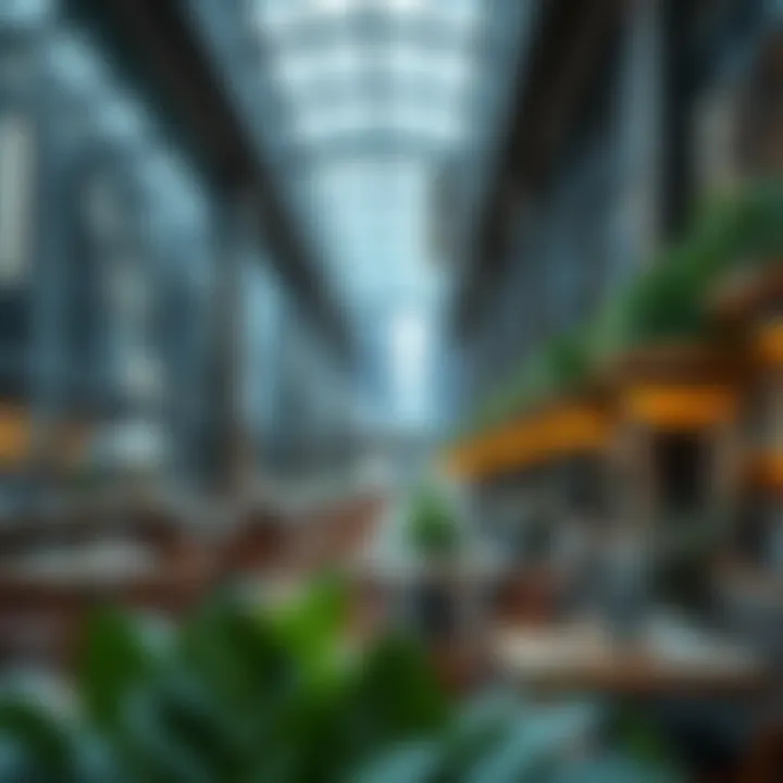 A panoramic view of Bay Square showcasing its vibrant dining scene