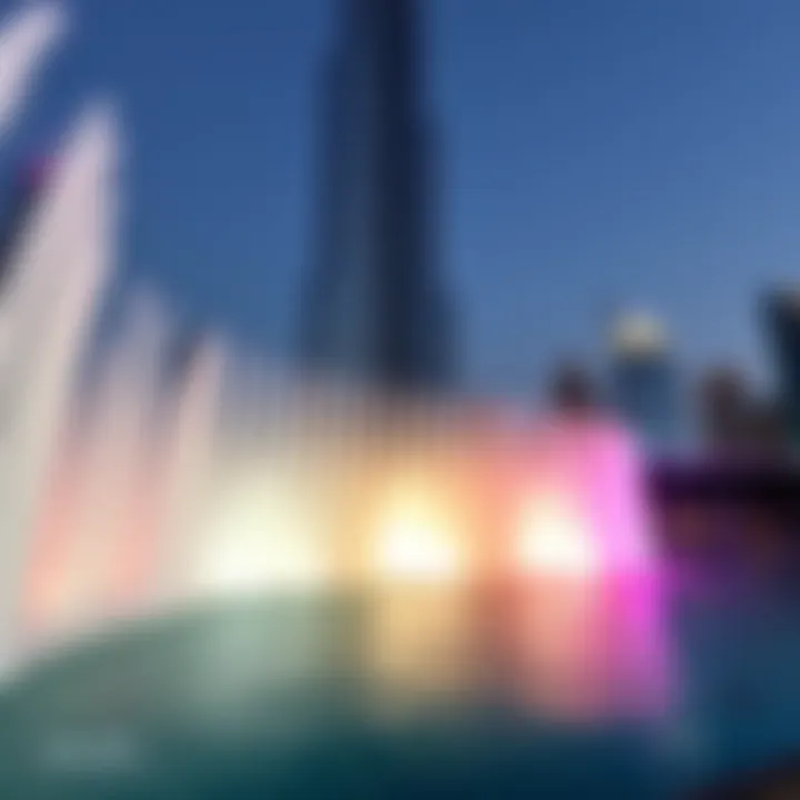 Spectacular fountain display synchronized with music at Burj Khalifa