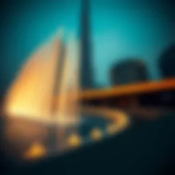 Spectacular water fountain display at the Burj Khalifa