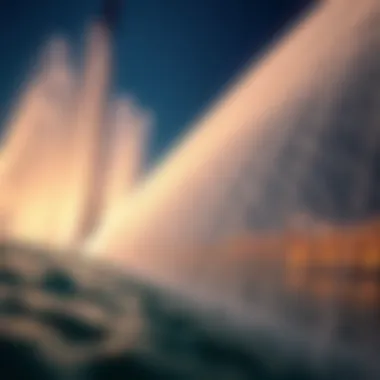 Dynamic Water Jets in Action at Burj Khalifa Close-up of water jets during the Burj Khalifa performance