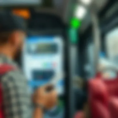 Commuter buying bus ticket