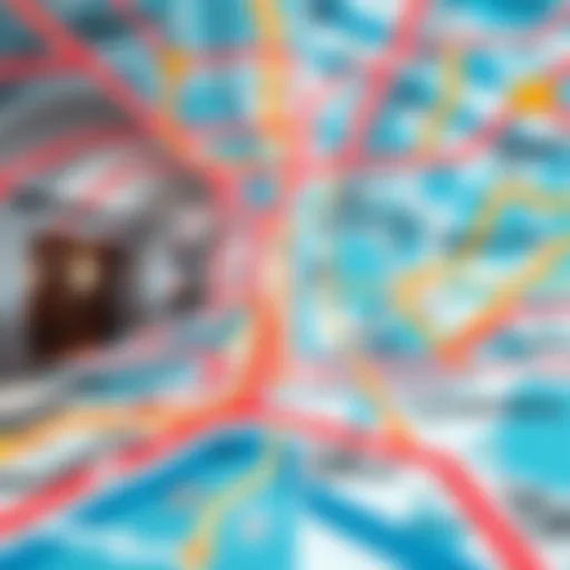 A detailed view of a metro map showcasing various lines and stations