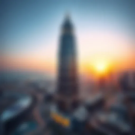 Stunning view of Damac Tower against the Dubai skyline at sunset