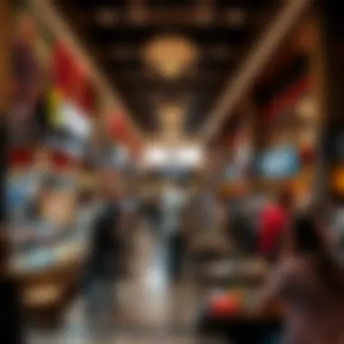 A panoramic view of the food court bustling with diners.