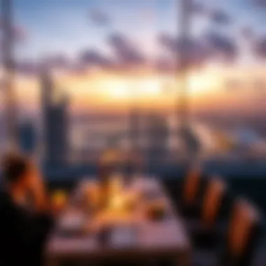 Sunset Over Dubai from Dinner in the Sky Sunset view from Dinner in the Sky showcasing Dubai's iconic landmarks
