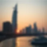 Stunning view of the Dubai Creek Tower during sunset