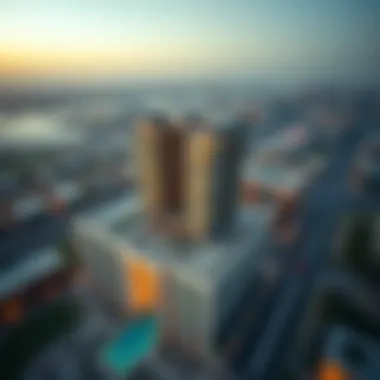 Aerial view of Al Garhoud with the Emitac Building prominently featured