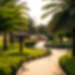 A scenic view of Al Quoz Park showcasing lush greenery and serene pathways