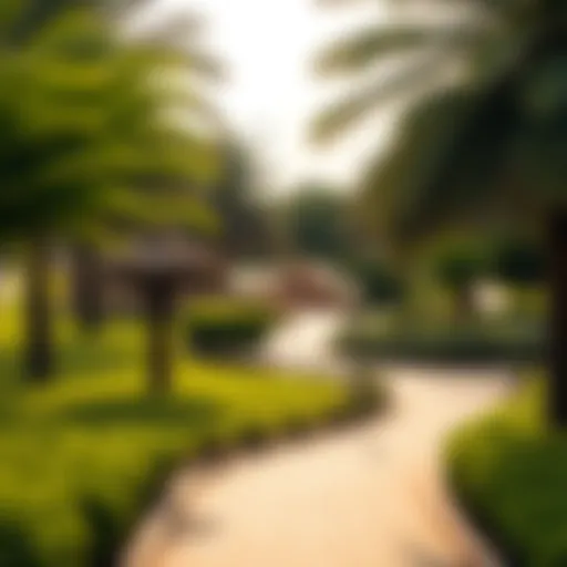 A scenic view of Al Quoz Park showcasing lush greenery and serene pathways