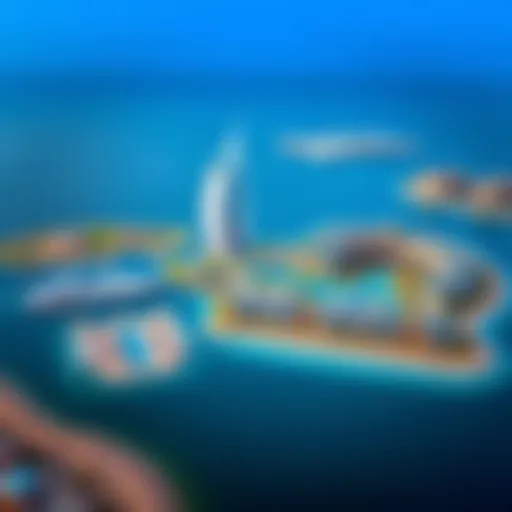 Aerial view of Bluewaters Island showcasing its luxurious residential and commercial spaces