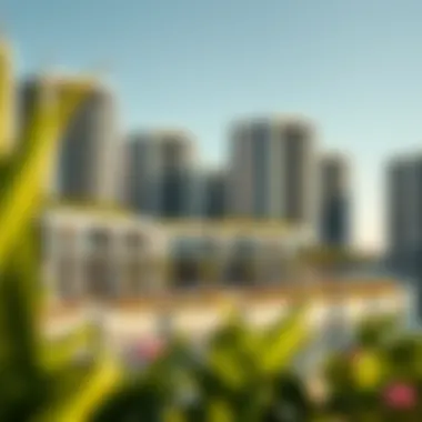 Modern Architecture of Bluewaters Modern architecture of residential buildings on Bluewaters Island with lush greenery