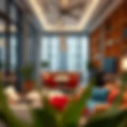 Modern coworking space interior with vibrant decor