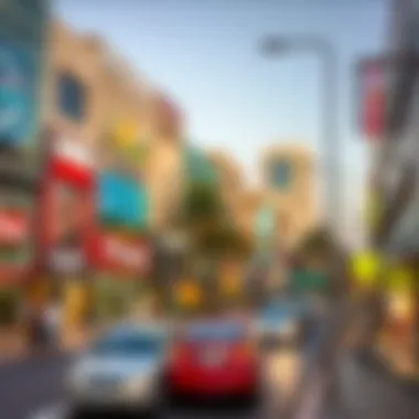 A bustling commercial area highlighting Deira's dynamic economy