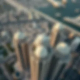 Stunning aerial view of dome tower clusters in Dubai showcasing their unique architectural design