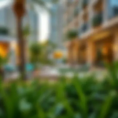 Vibrant community spaces in downtown Dubai filled with greenery
