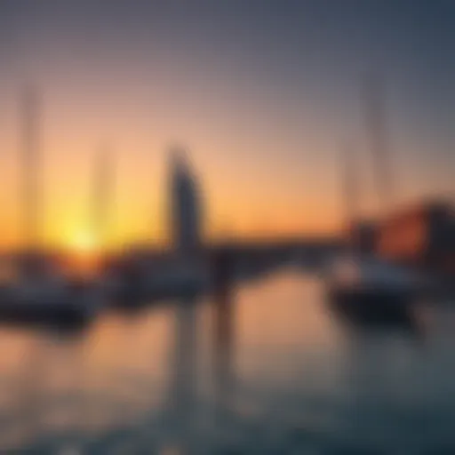 Stunning view of Dubai Creek Harbour Marina during sunset