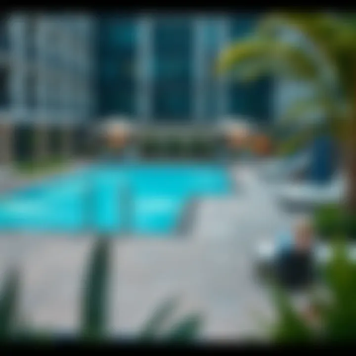 Amenities available within the Escan Tower community including pool and garden