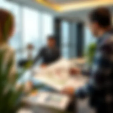 Investors analyzing Nakheel's new project plans in a modern office environment