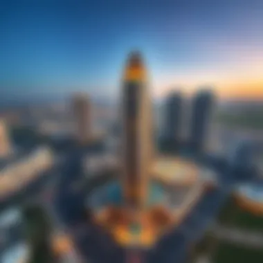 Aerial view of Jumeirah Village Circle showcasing Oudah Tower