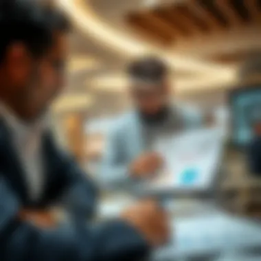 Investors analyzing market trends and statistics in Ras Al Khor.
