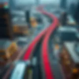 Aerial view showcasing the Red Line of Dubai Metro