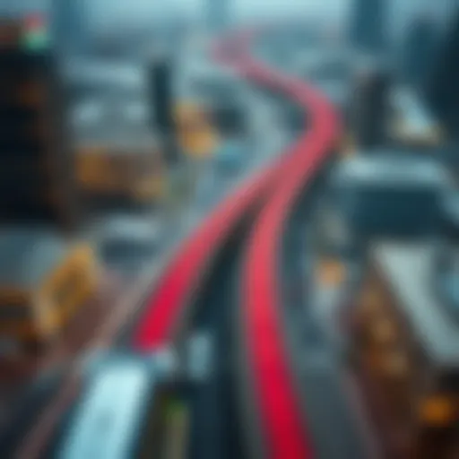 Aerial view showcasing the Red Line of Dubai Metro