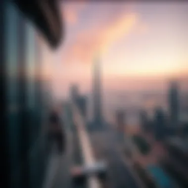 Panoramic view of Dubai skyline from Rolex Tower's terrace