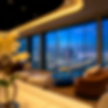 Dubai Skyline from a Showroom A panoramic view of Dubai's skyline from a showroom