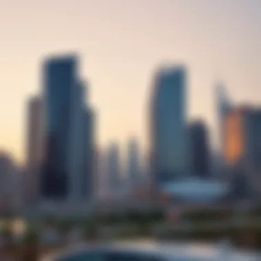Modern Dubai Skyline Featuring Commercial Real Estate A modern skyline of Dubai with a focus on commercial real estate