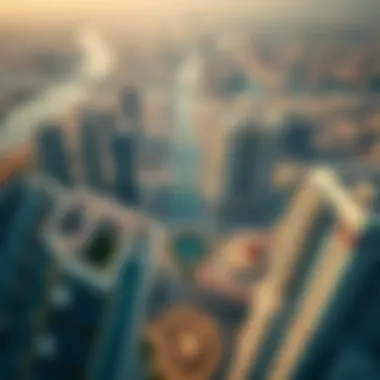Strategic Location in Business Bay Aerial view of the Business Bay district, emphasizing the strategic location of the Dorchester Collection