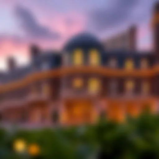 Exterior view of the Dorchester Collection, showcasing its elegant architecture and surrounding skyline