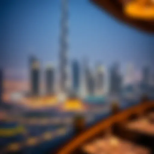 Stunning view of Dubai skyline with a restaurant in focus