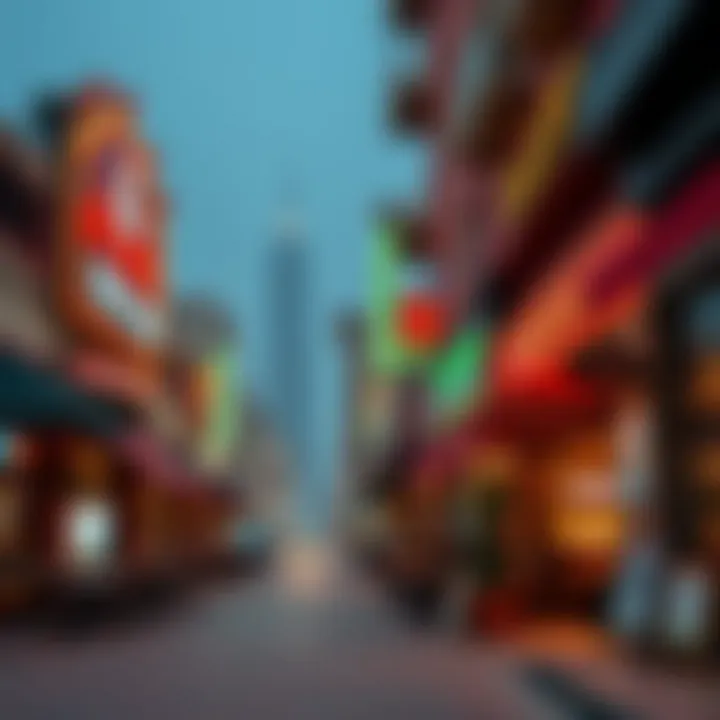 Vibrant street scene in a popular dining district of Dubai