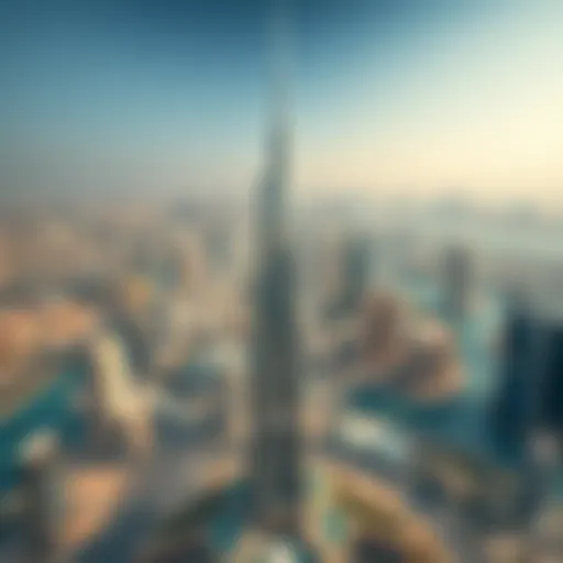 Stunning aerial view of Maze Tower showcasing its unique design against Dubai's skyline