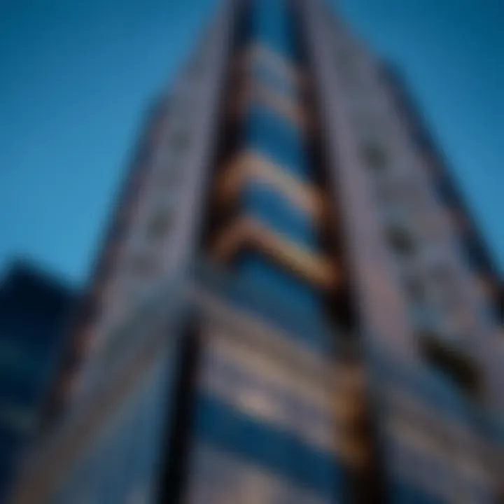 Close-up of Maze Tower's intricate architectural details highlighting its modern facade