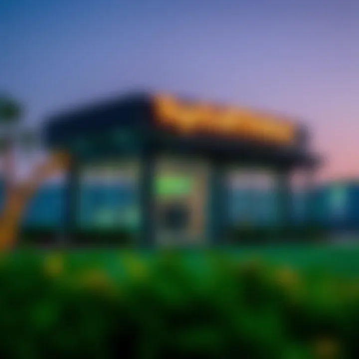Exterior of TopGolf Dubai highlighting its vibrant atmosphere