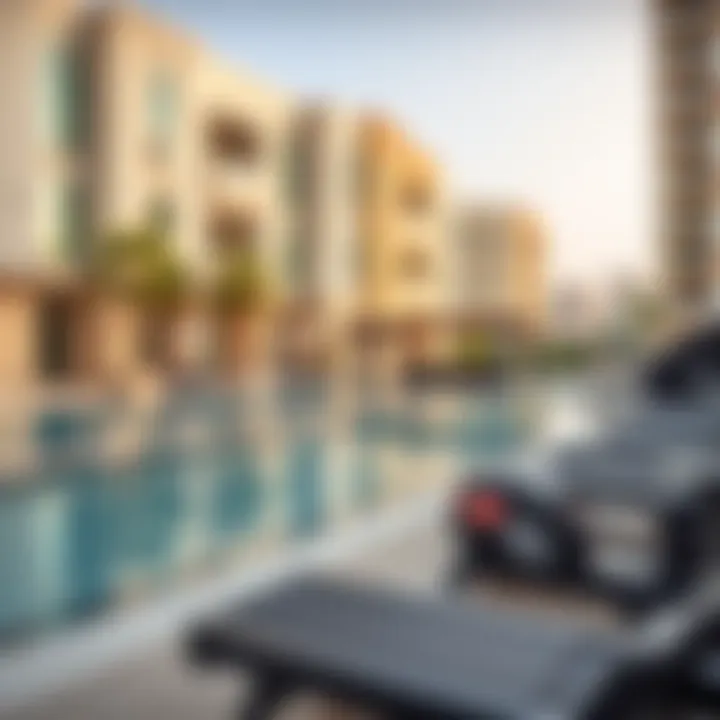 Amenities available in a two-bedroom apartment, including a pool and fitness center