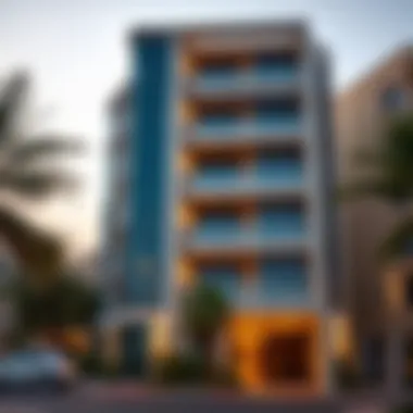Modern Apartment Building in Deira Exterior view of a modern two-bedroom apartment building in Deira, Dubai
