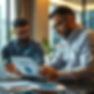 Market Analysis for Investors in Dubai Investors analyzing real estate market data in Dubai