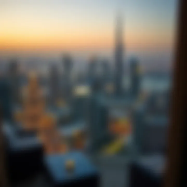 Stunning skyline view from a furnished studio balcony