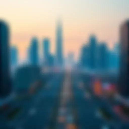 A panoramic view of Sheikh Zayed Road showcasing its iconic skyline.