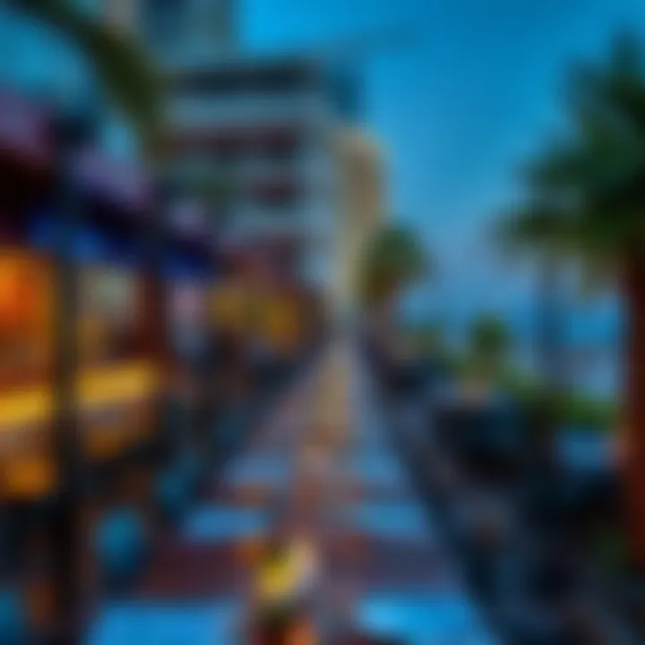 A vibrant outdoor dining area with the backdrop of the JBR beachfront.
