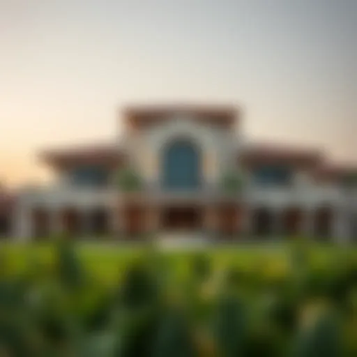 Exterior view of the Jumeirah Golf Estates Club House showcasing its stunning architecture