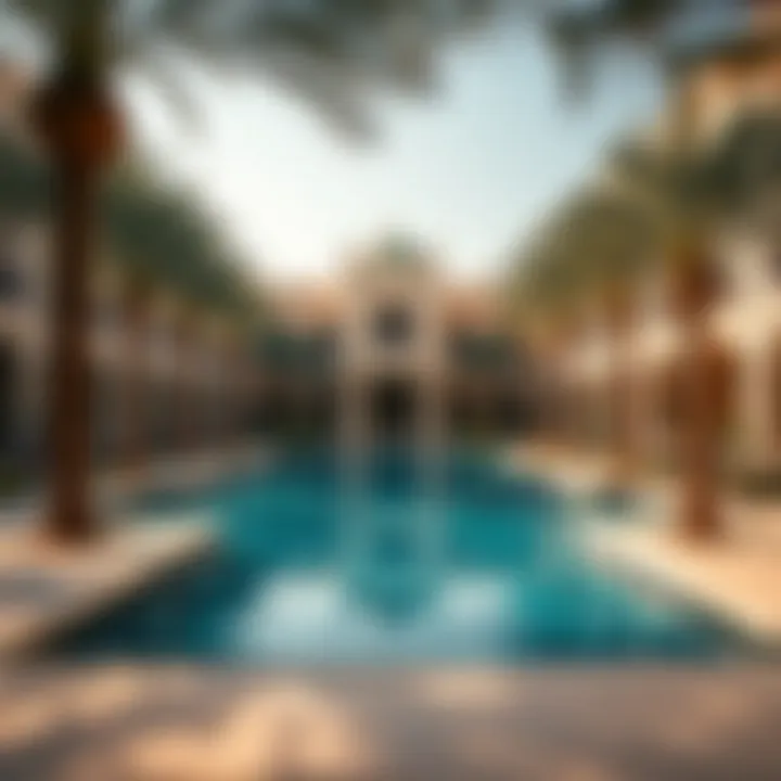 Stunning pool area at Khalidia Palace Hotel surrounded by palm trees