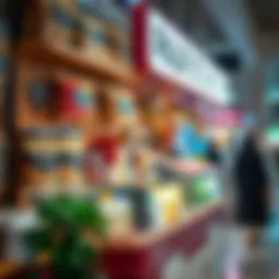 A vibrant kiosk showcasing diverse products in Dubai Mall