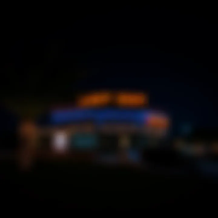 Nighttime view of Last Exit Dubai with lights