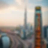 Stunning view of Latifa Tower against the Dubai skyline