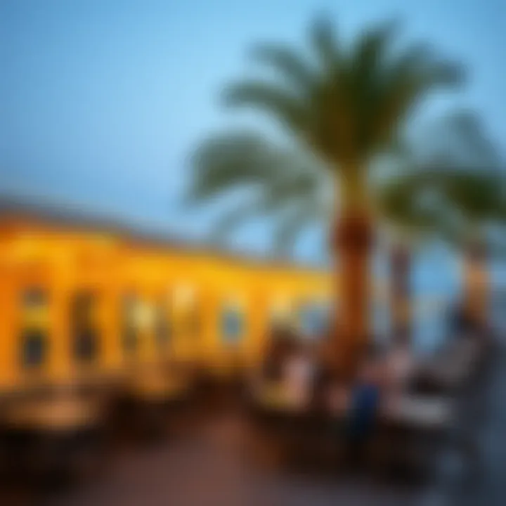 Vibrant lifestyle scene at Palm Jumeirah featuring cafes and recreational activities